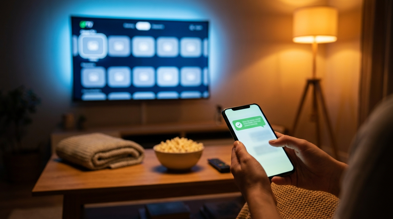 Persona activando su cuenta de streaming desde el celular apenas recibe la confirmación por WhatsApp